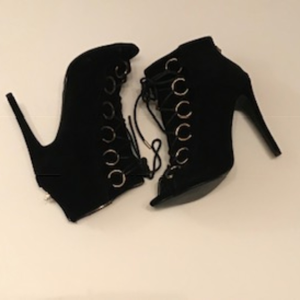 3/30 Dollhouse Black Faux Suede Peep Toe Bootie